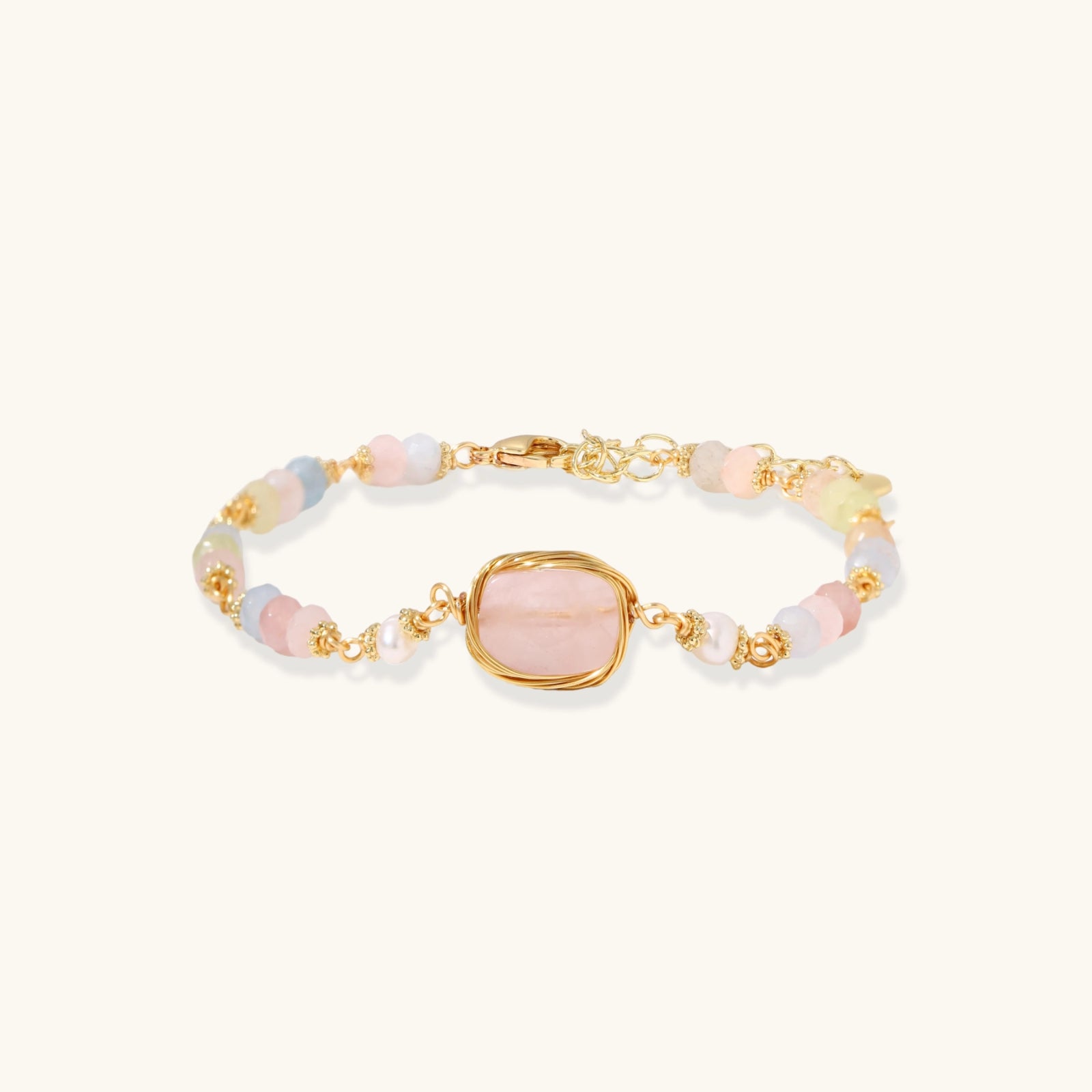 Pastel rose quartz bracelet close-up