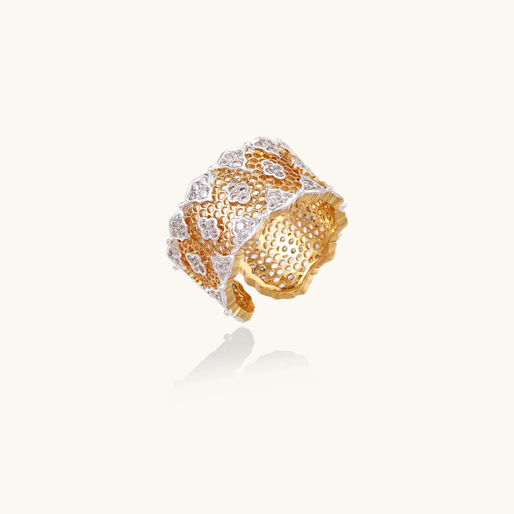 Openwork crystal statement ring in gold-tone