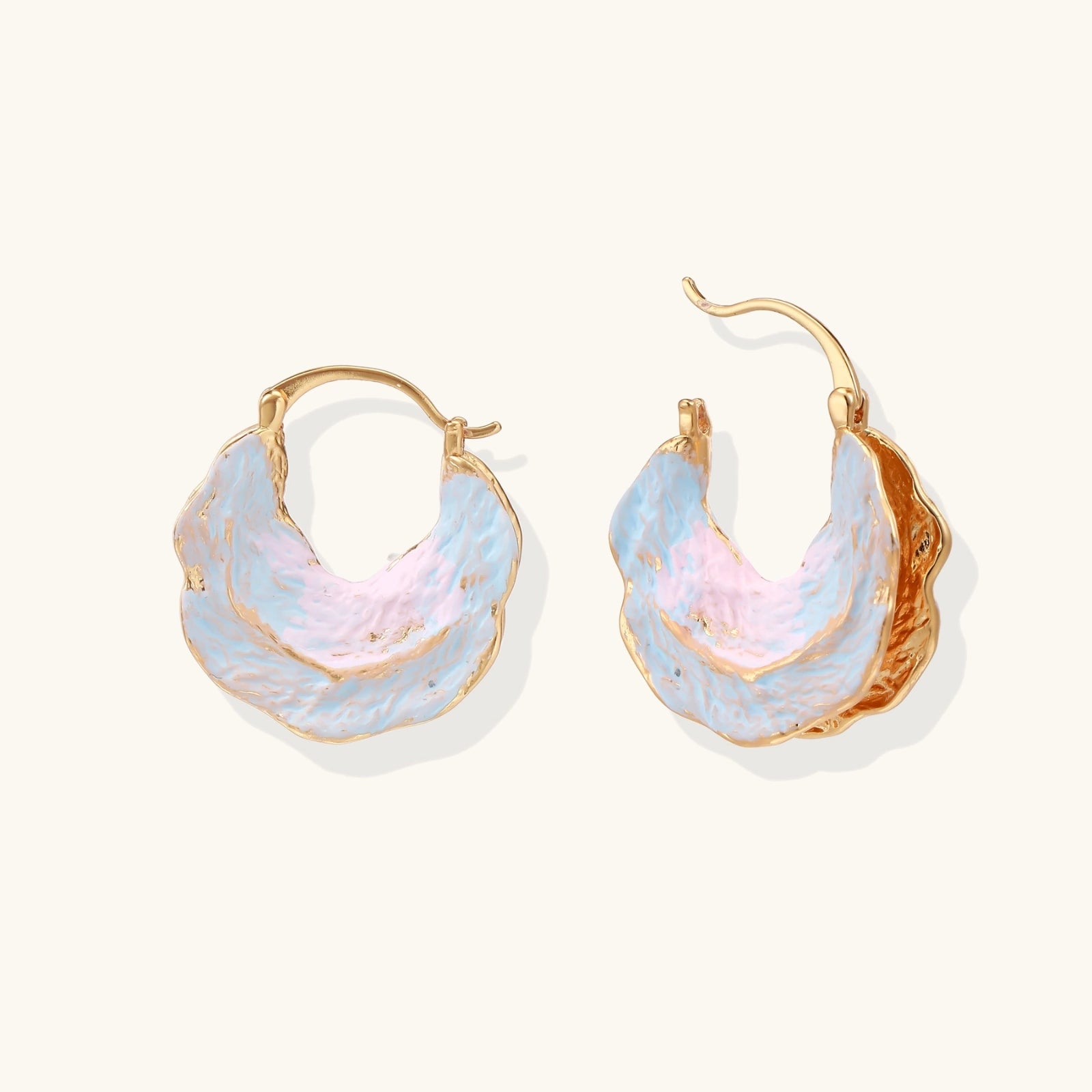 Gold-tone shell hoop earrings with iridescent enamel