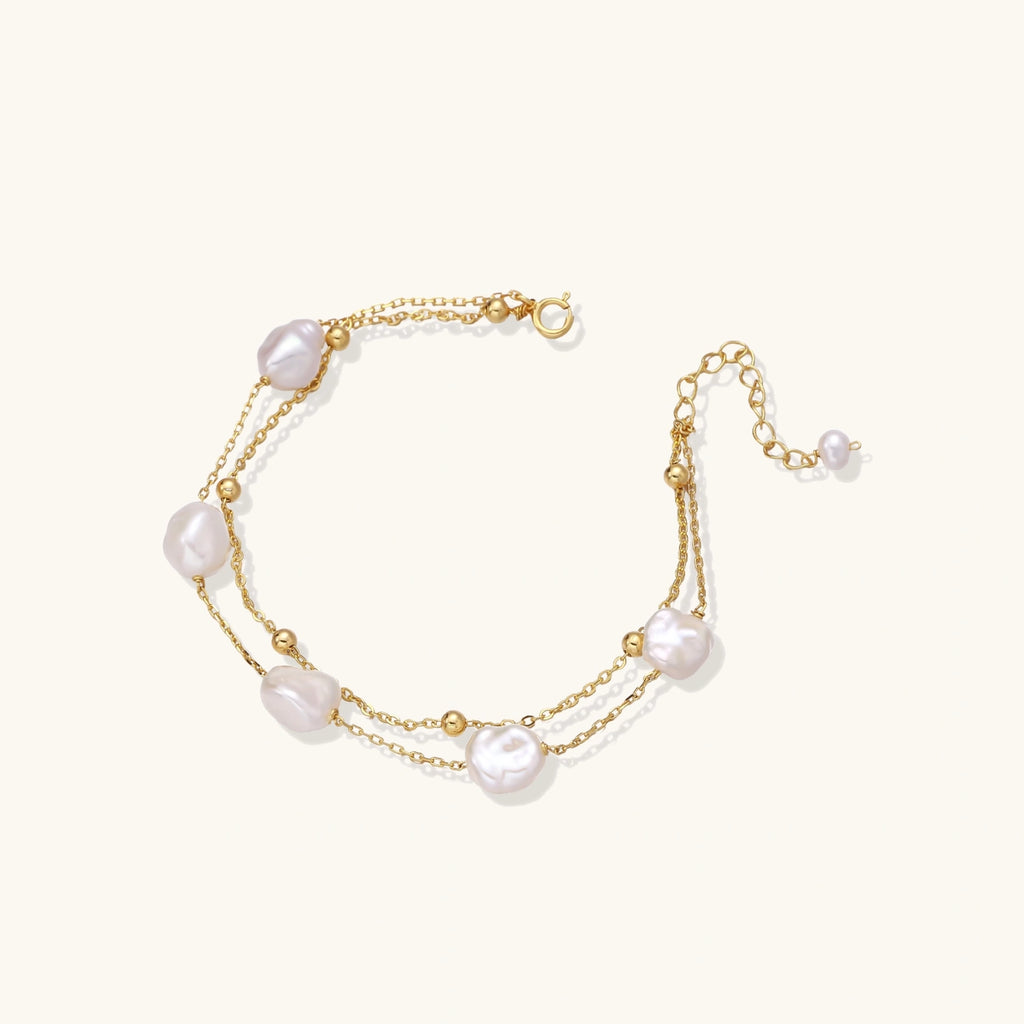 Baroque pearl double-chain bracelet in gold-tone