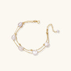Baroque pearl double-chain bracelet in gold-tone