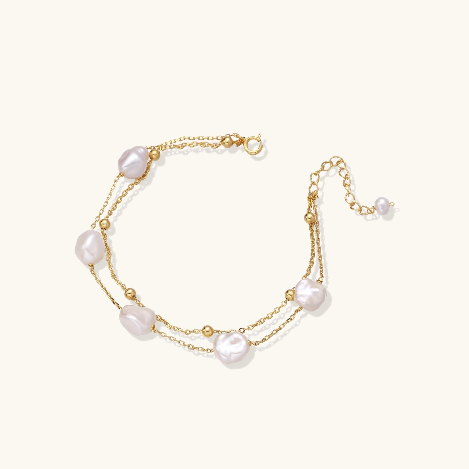 Baroque pearl double-chain bracelet in gold-tone