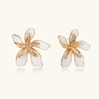 White enamel statement flower earrings in gold-tone