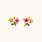 Enamel floral stud earrings in gold-tone