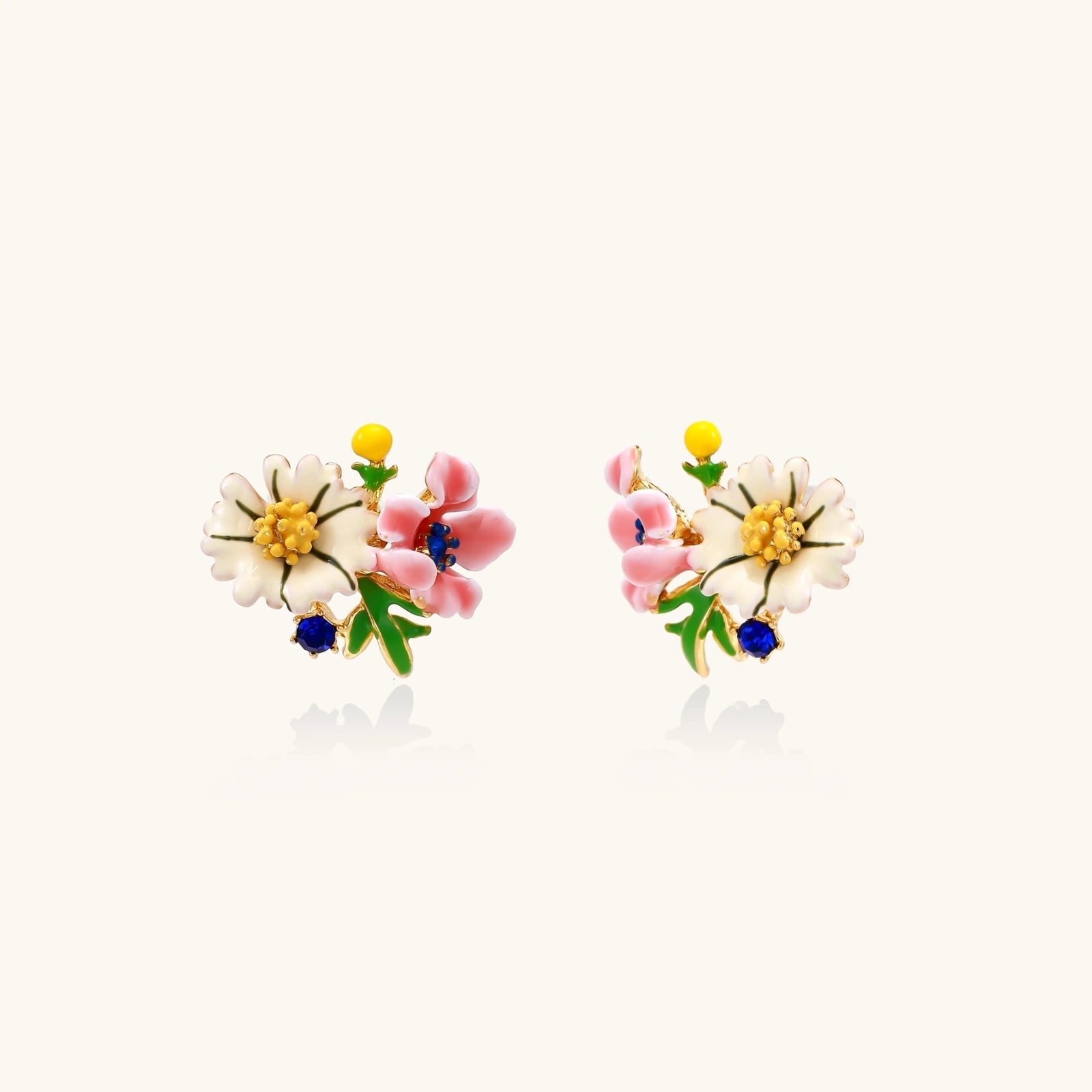 Hand-painted floral studs close-up