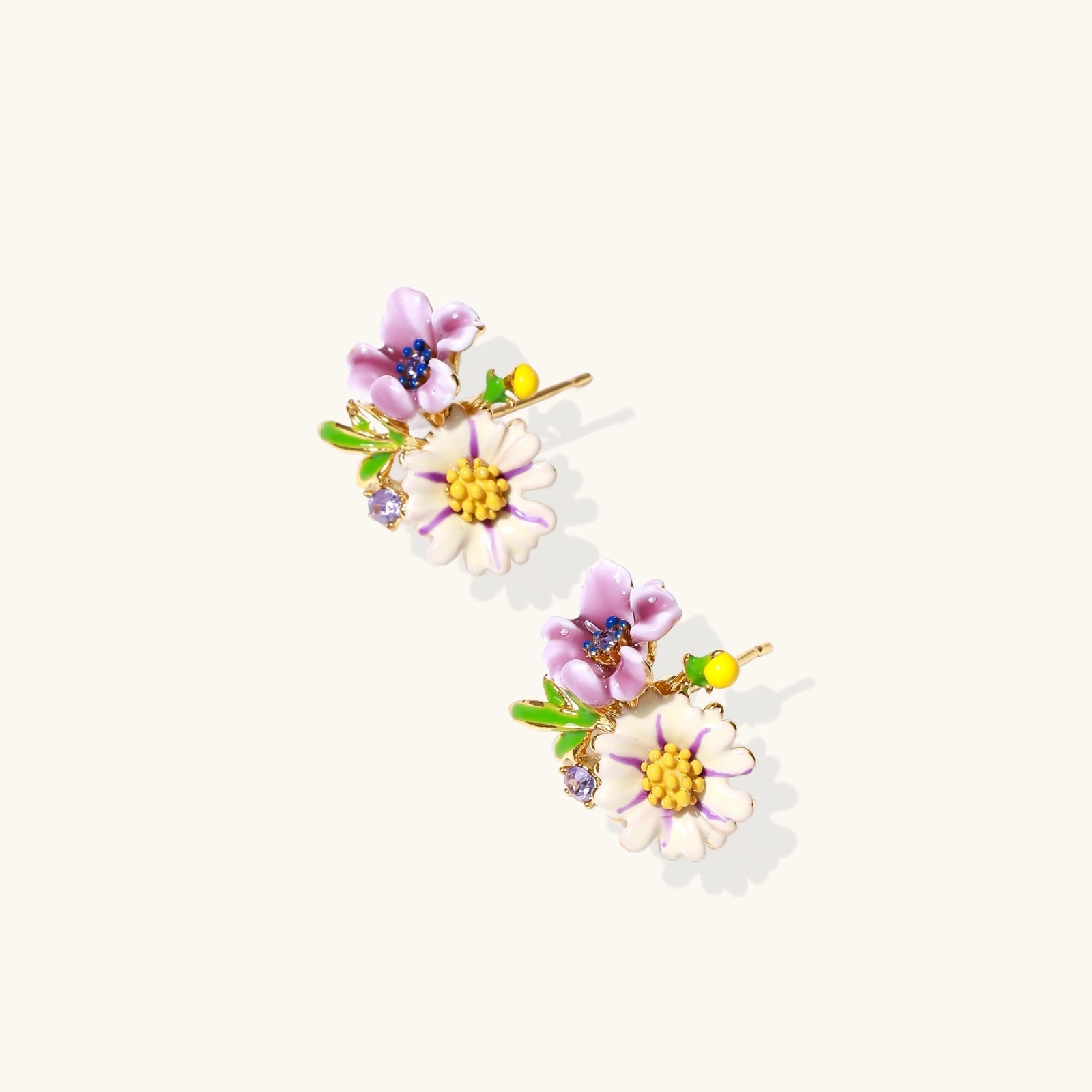 Hand-painted floral stud earrings detail