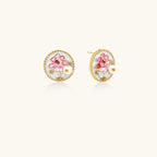 Enamel peony pearl stud earrings in gold-tone