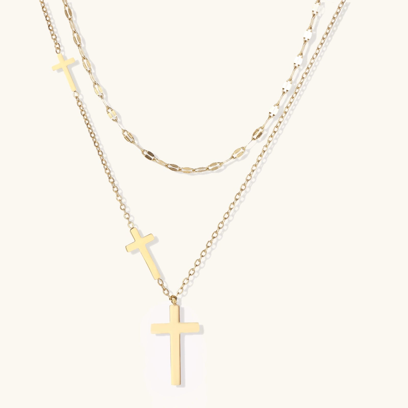 Gold-tone three-layer cross necklace set