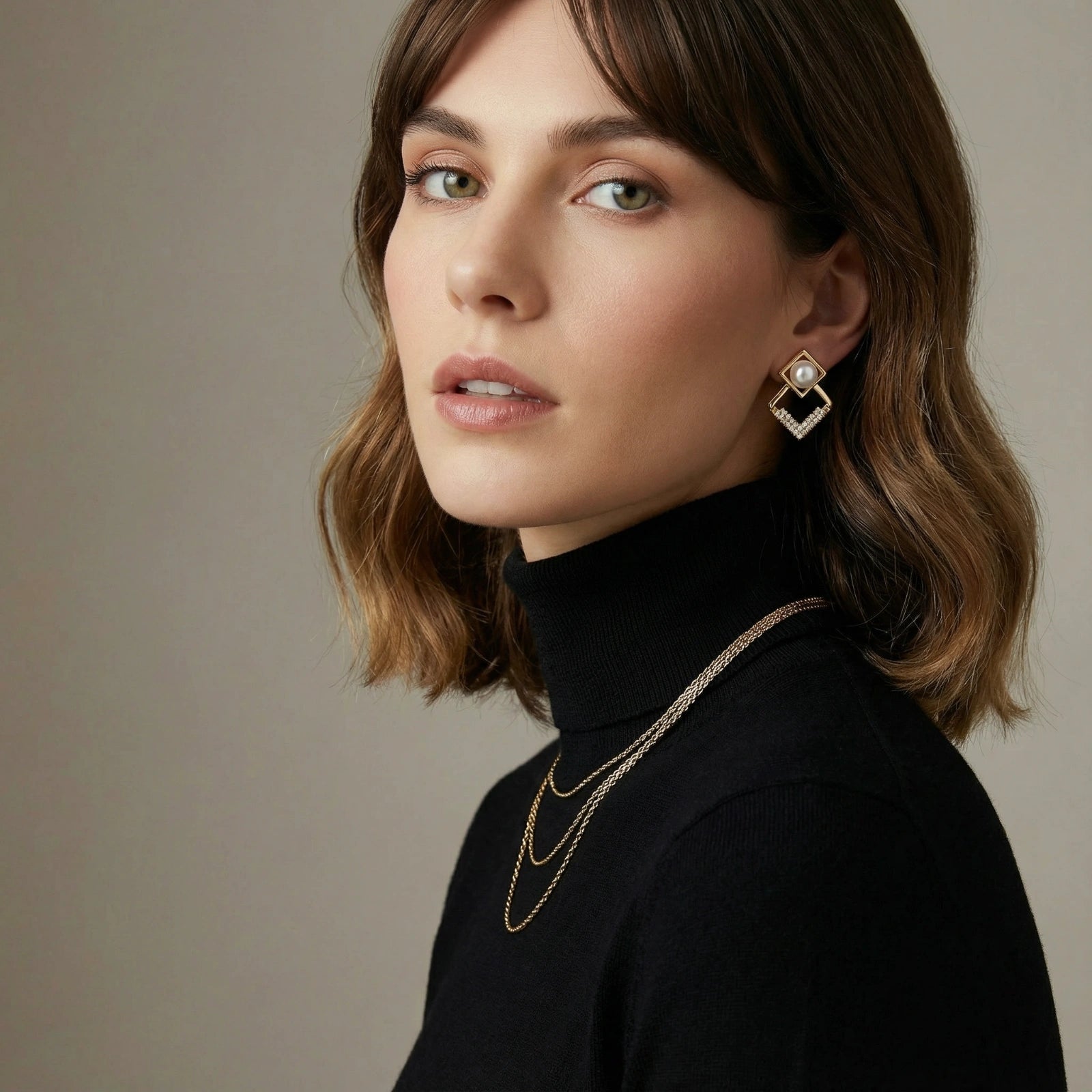 Pearl geometry earrings side view