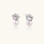 Crystal frame pearl drop earrings detail