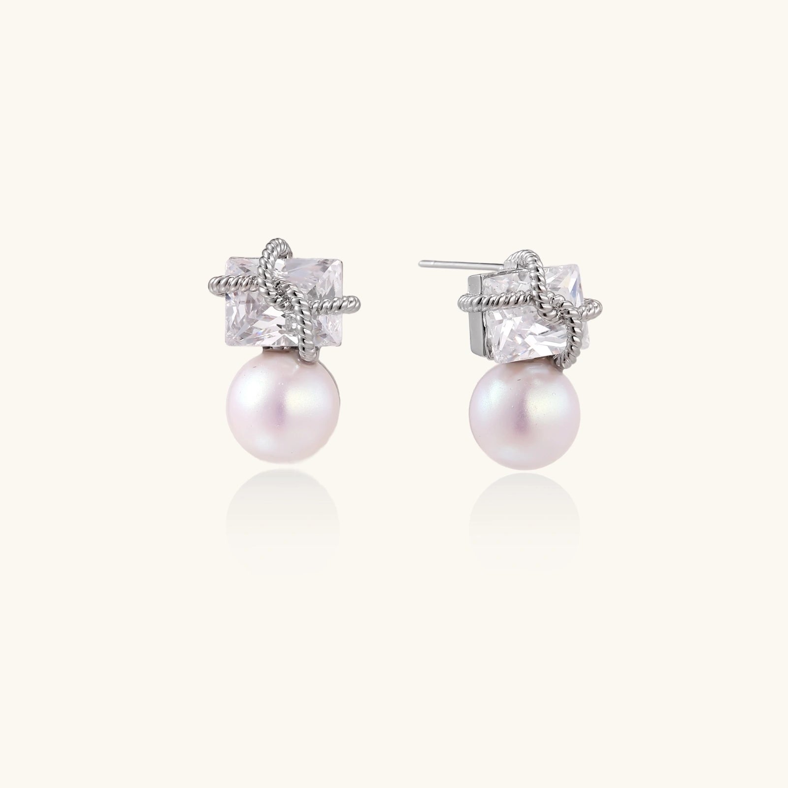 Crystal frame pearl drop earrings detail