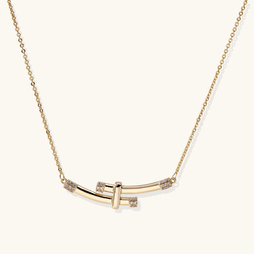 Bamboo curve crystal arc necklace in gold-tone