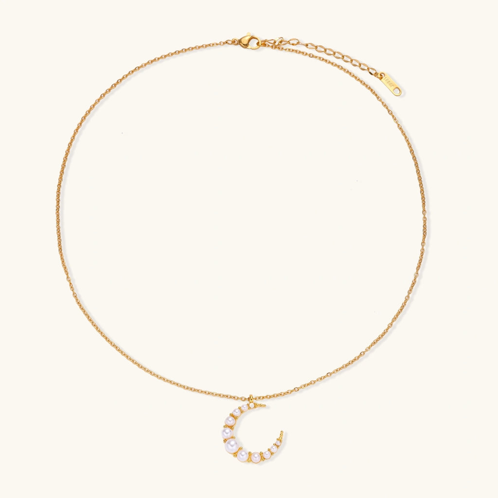 Luna crescent pearl necklace detail view