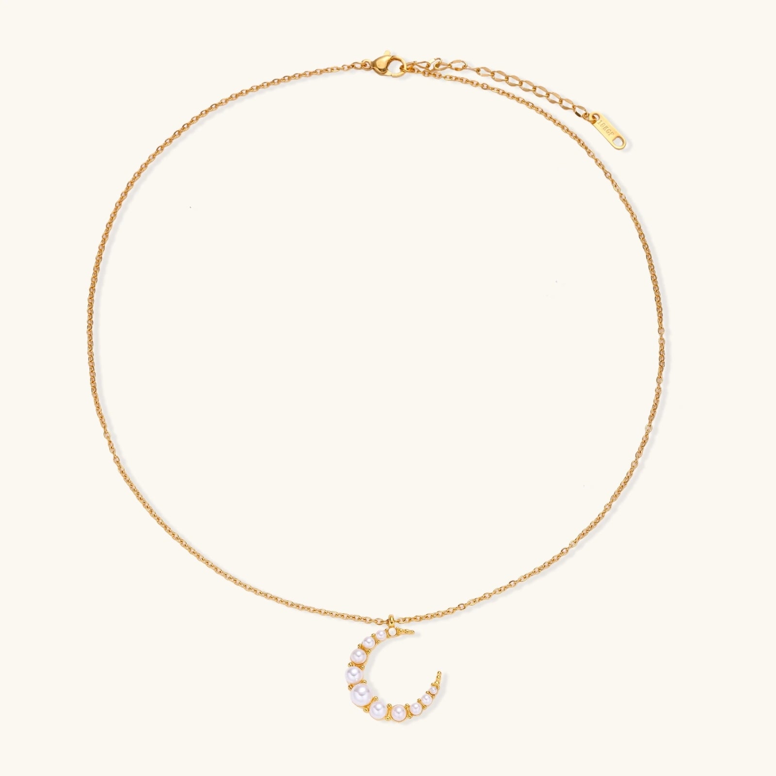Luna crescent pearl necklace detail view