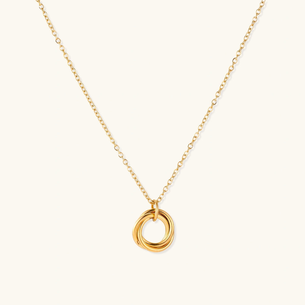 Gold-tone knot necklace with three interlocking circles