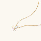 Iridescent mother-of-pearl butterfly pendant close-up