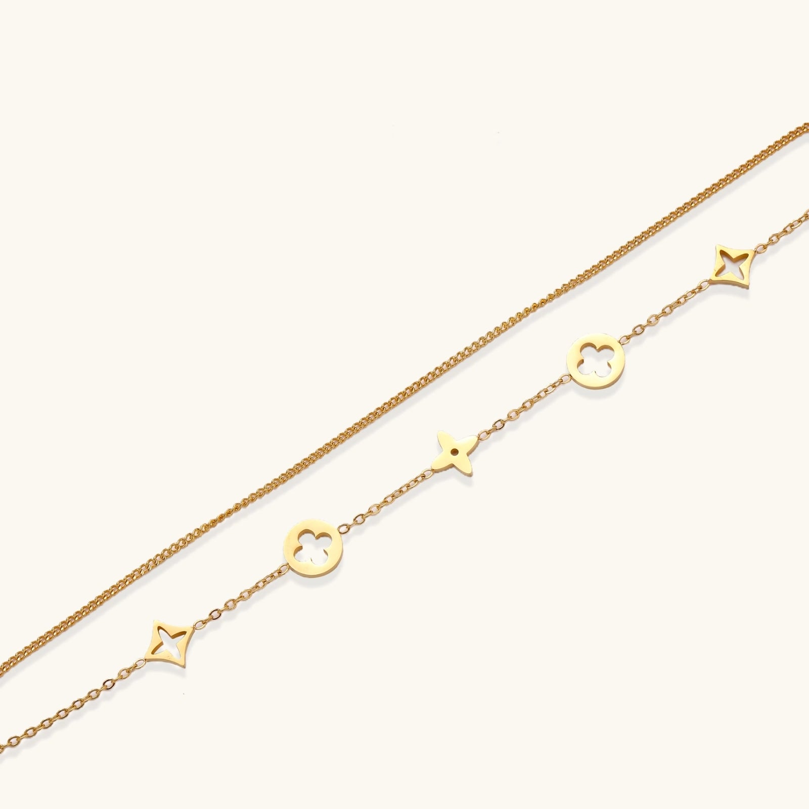 Lucky star charm bracelet double chain detail