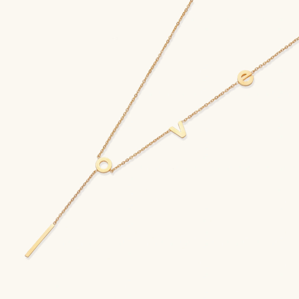 Love Letter lariat necklace close-up