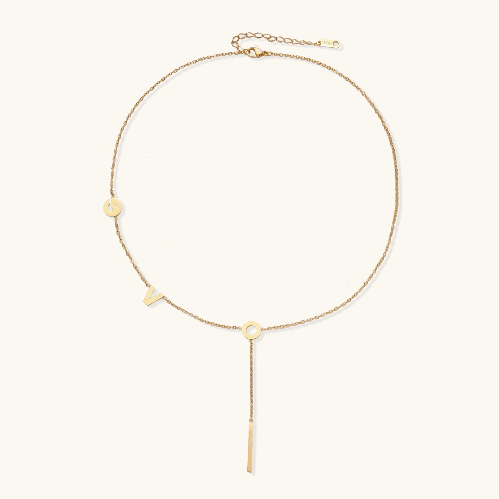 Lariat necklace letter charms detail