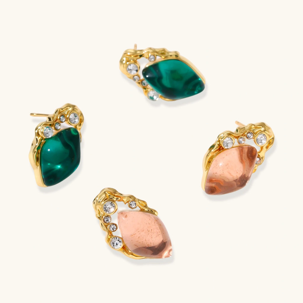 Emerald green glass studs side view