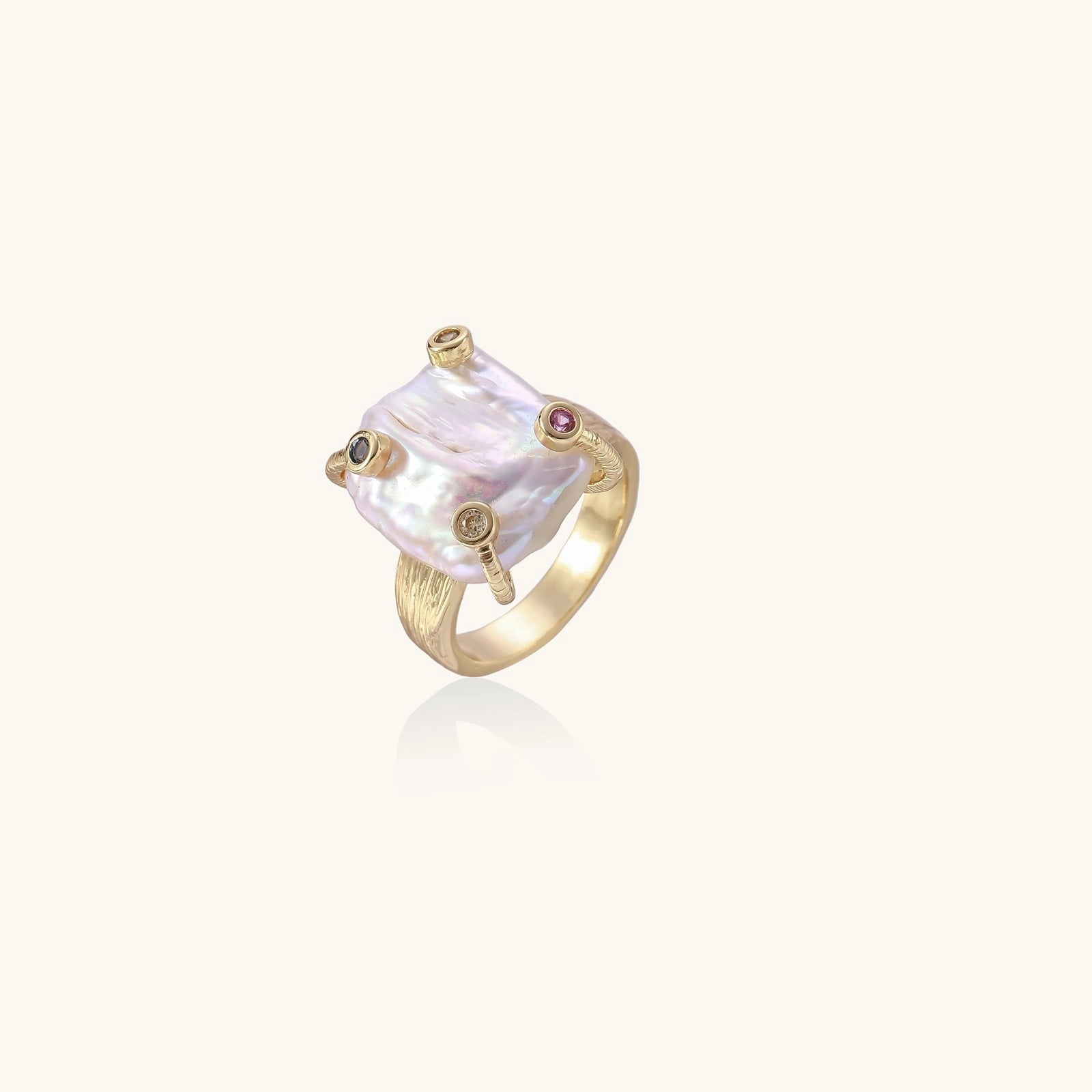 Baroque pearl statement ring in gold-tone