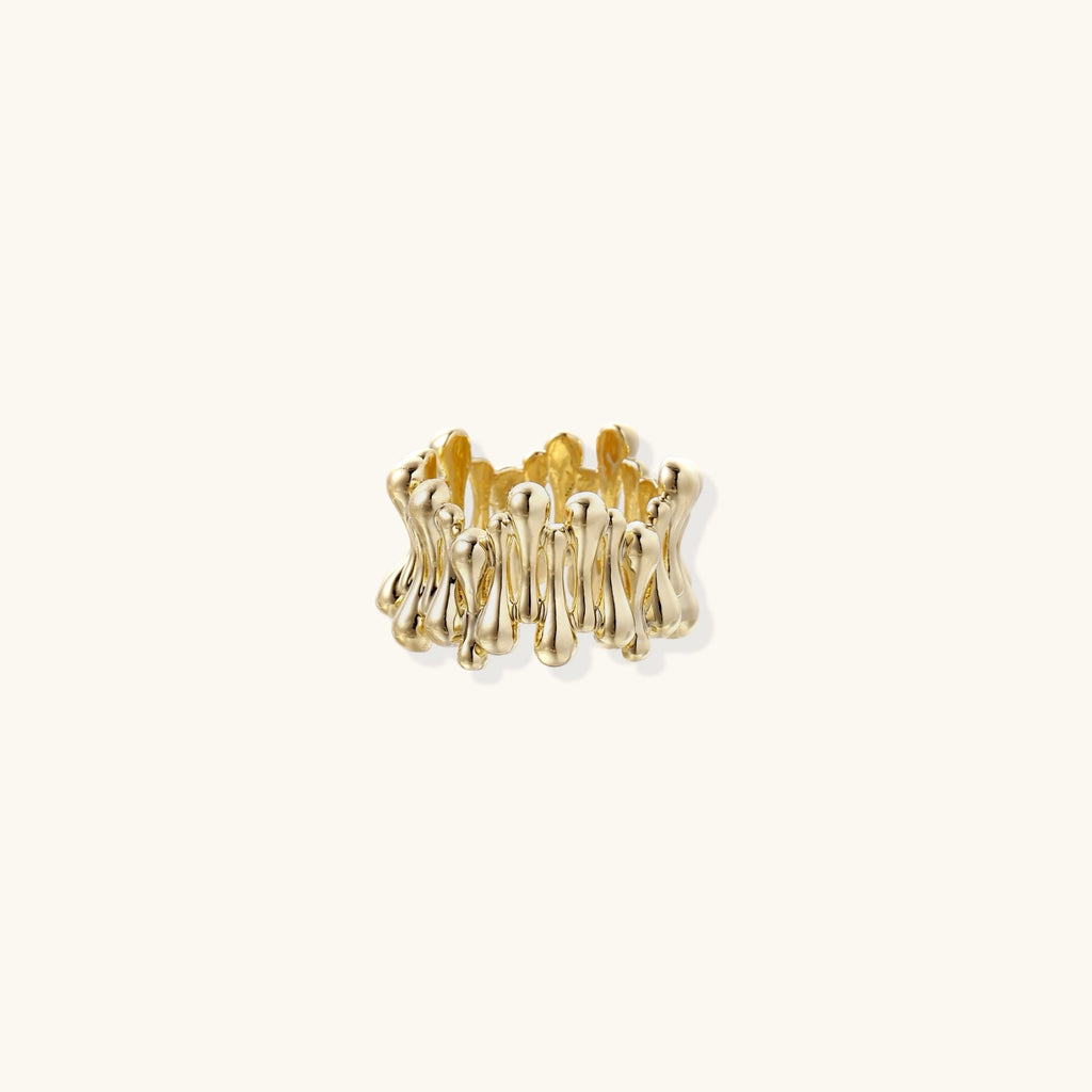 Sculptural wide-band ring close-up detail