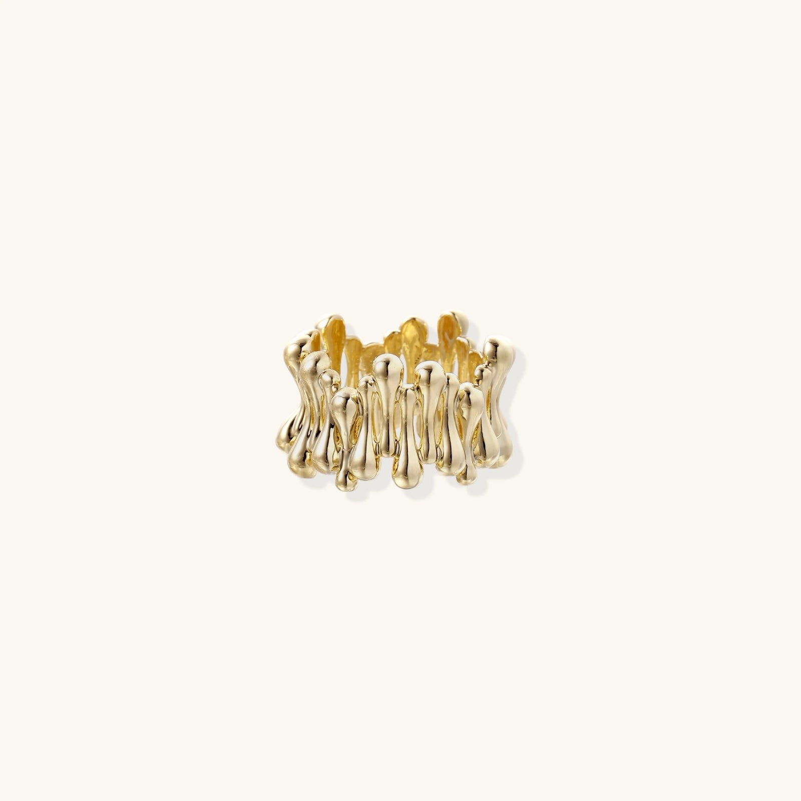 Sculptural wide-band ring close-up detail