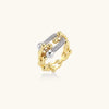 Gold-tone triple-band ring with beads and cubic zirconia