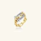 Gold-tone triple-band ring with beads and cubic zirconia