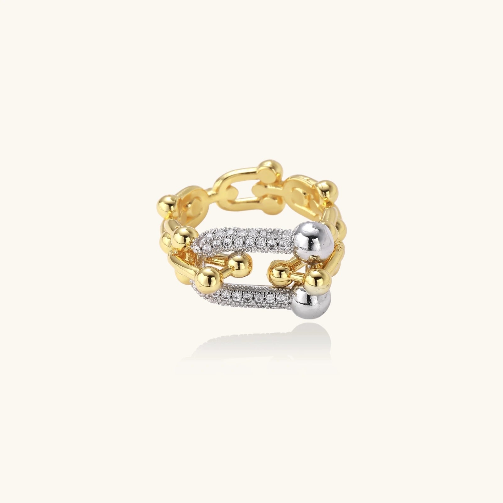 Triple-band ring with crystal-pave bars detail