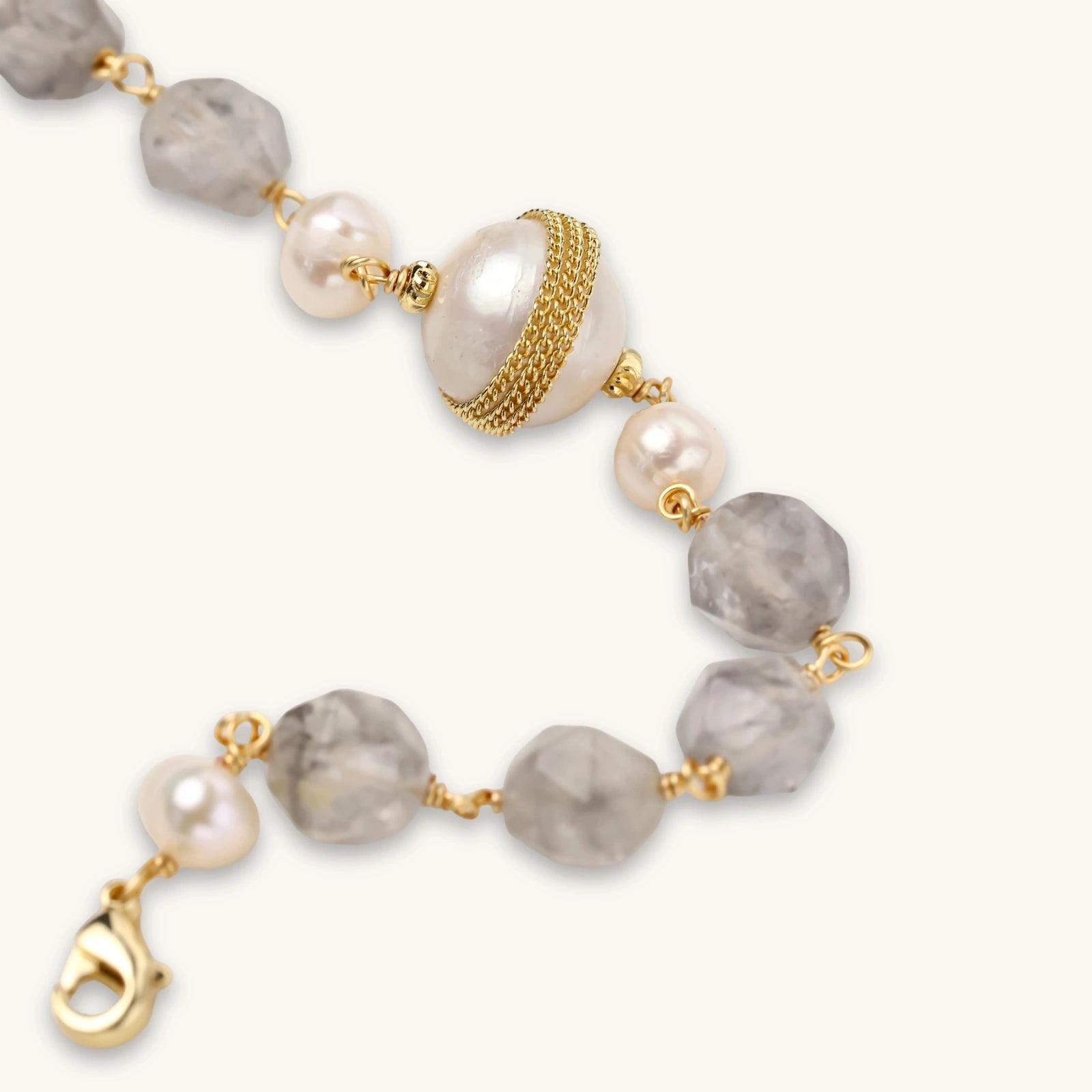 Pearl quartz beaded bracelet close-up