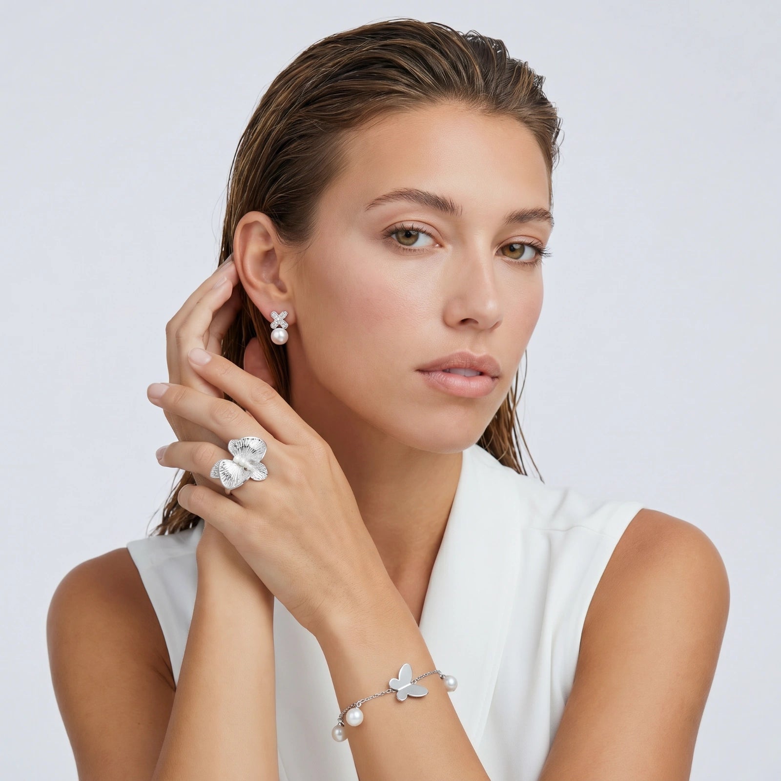 Crystal bloom studs side view