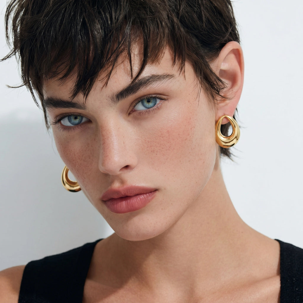 Teardrop gold-tone studs side view
