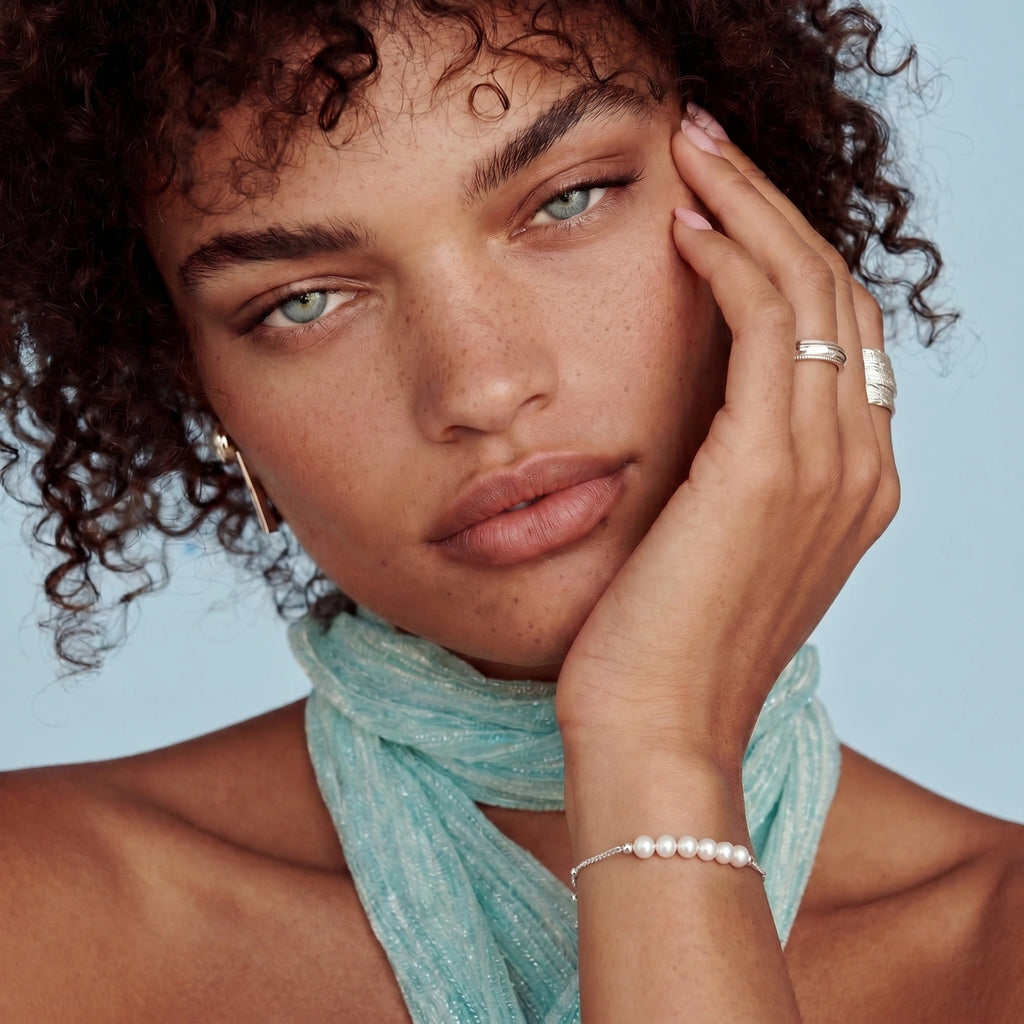 Dainty pearl chain bracelet close-up