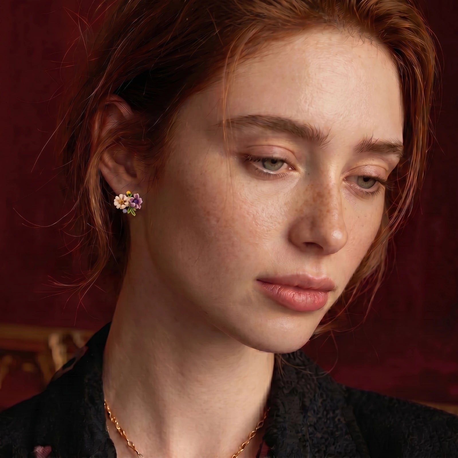 Gold-tone wildflower studs shown as a pair