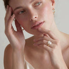 Baroque pearl statement ring on white background