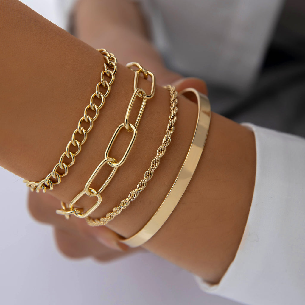Gold-tone chain bracelet set close-up