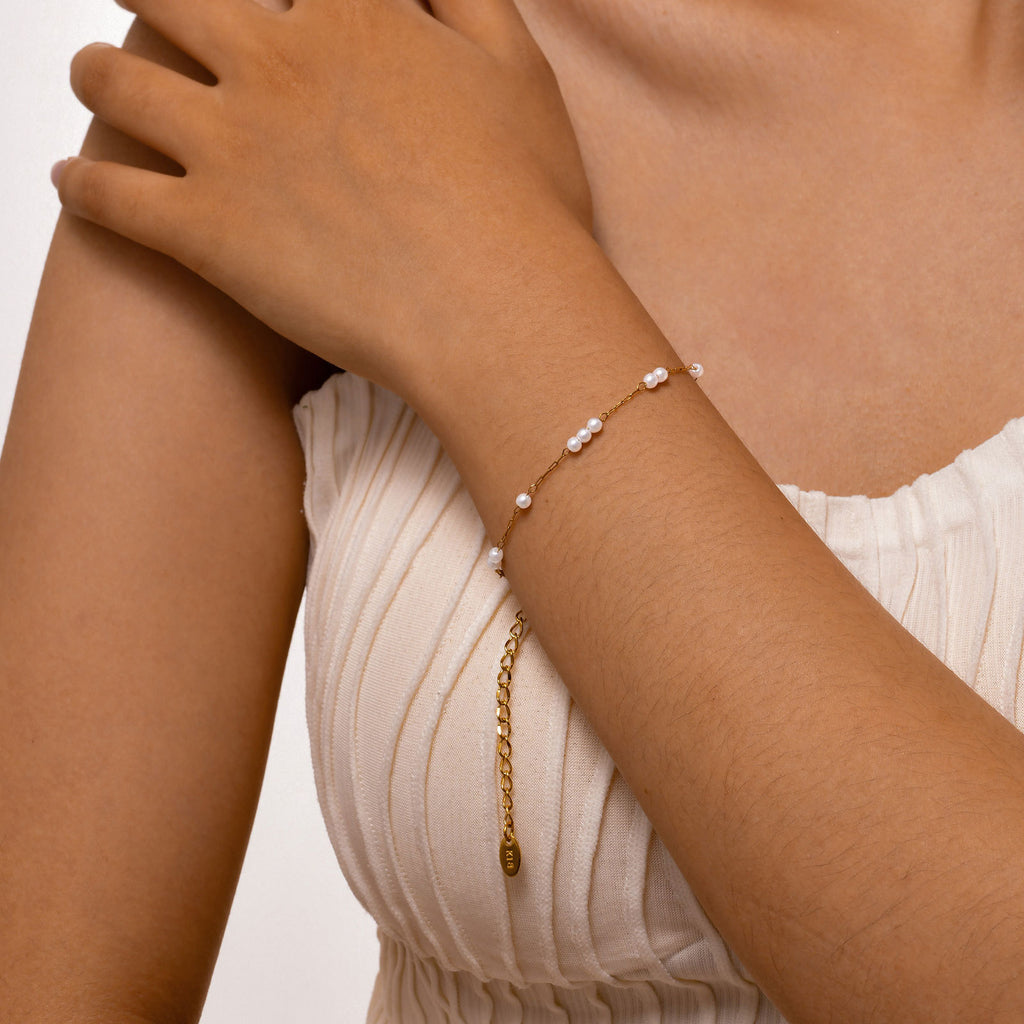 Pearl bracelet shown on wrist