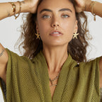 Starfish earrings shown on model