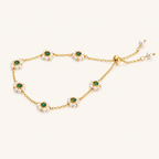 Pearl flower bracelet shown on wrist
