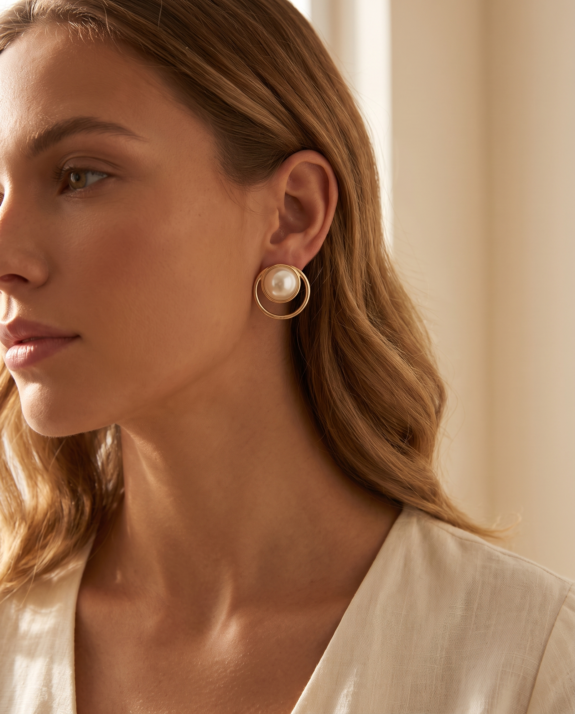 Minimalist Geometric Pearl Stud Earrings