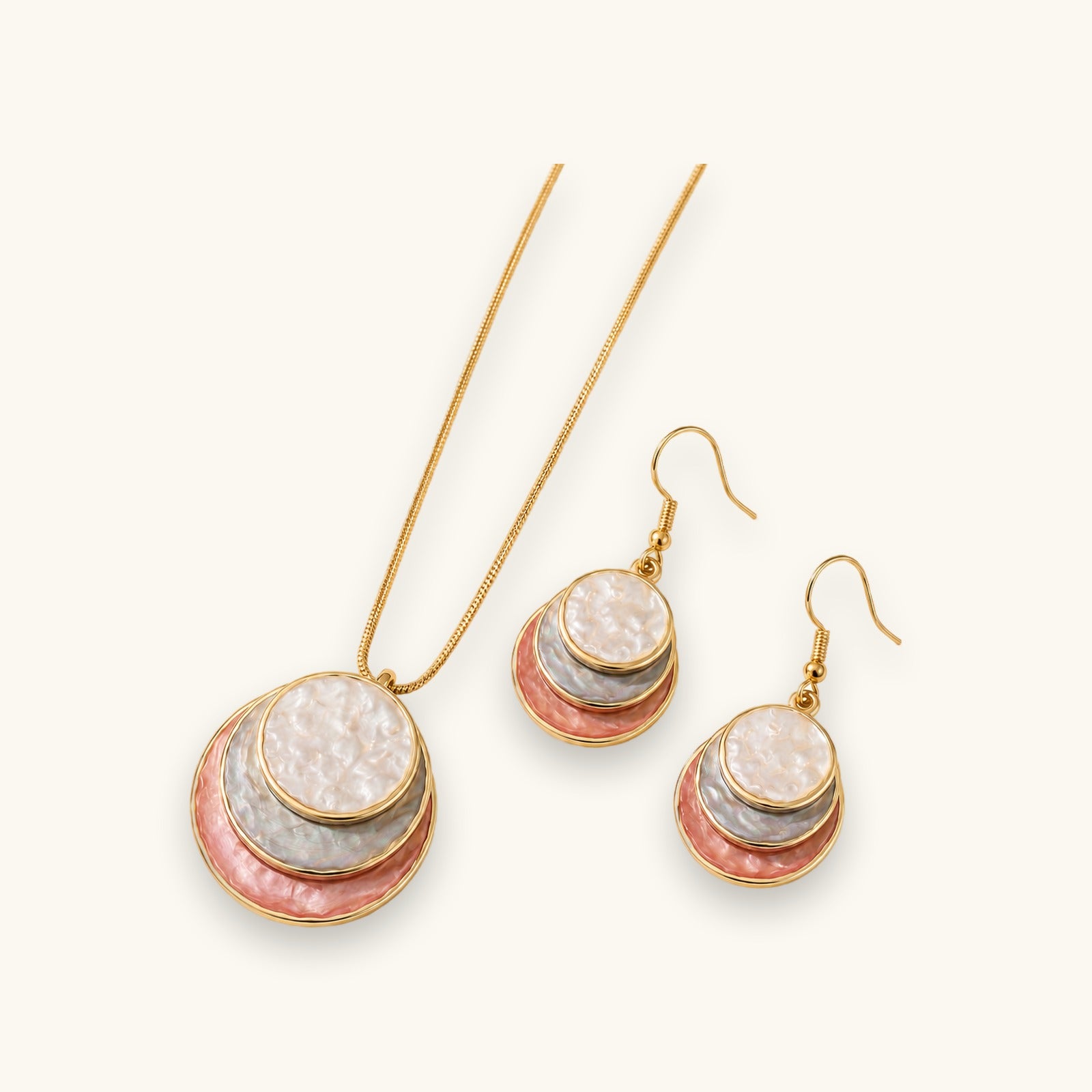 Enamel ring pendant necklace and earrings set