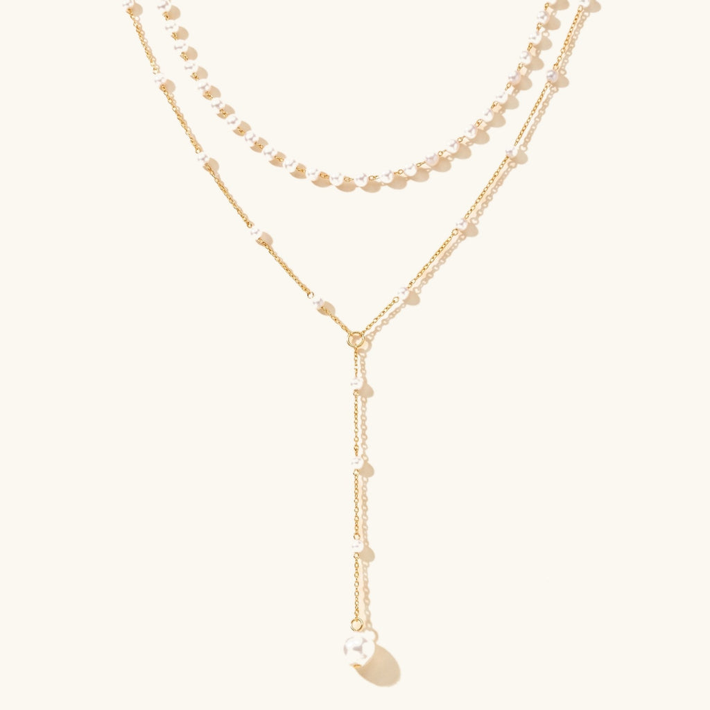 Gold-tone twin pearl layered necklace