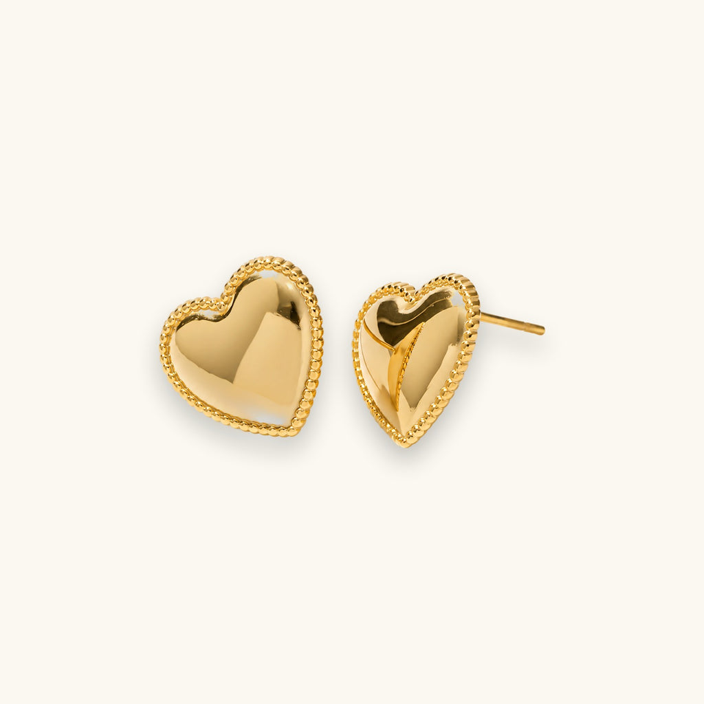 Gold-tone puffed heart stud earrings