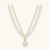 Double-layer faux pearl necklace in gold-tone