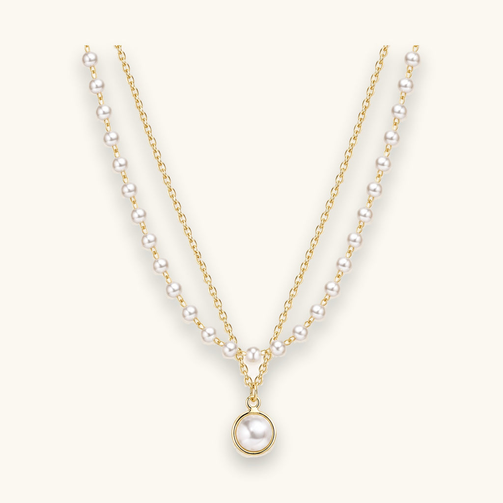 Double-layer faux pearl necklace in gold-tone