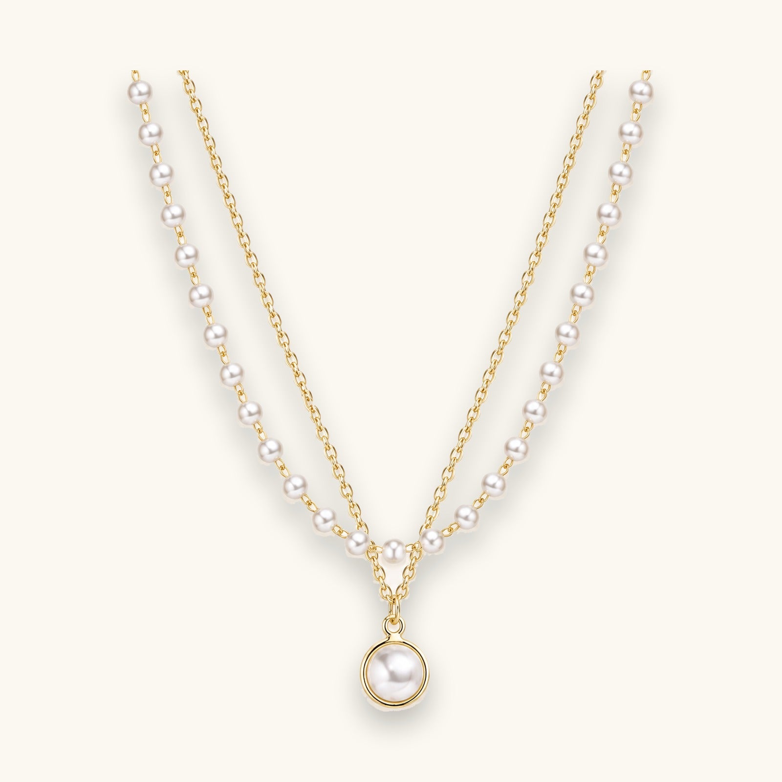 Double-layer faux pearl necklace in gold-tone