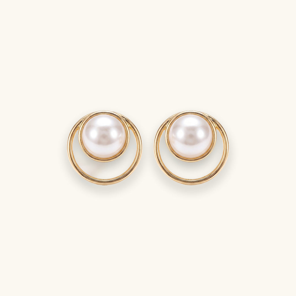 Minimalist Geometric Pearl Stud Earrings