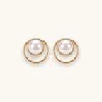 Minimalist Geometric Pearl Stud Earrings