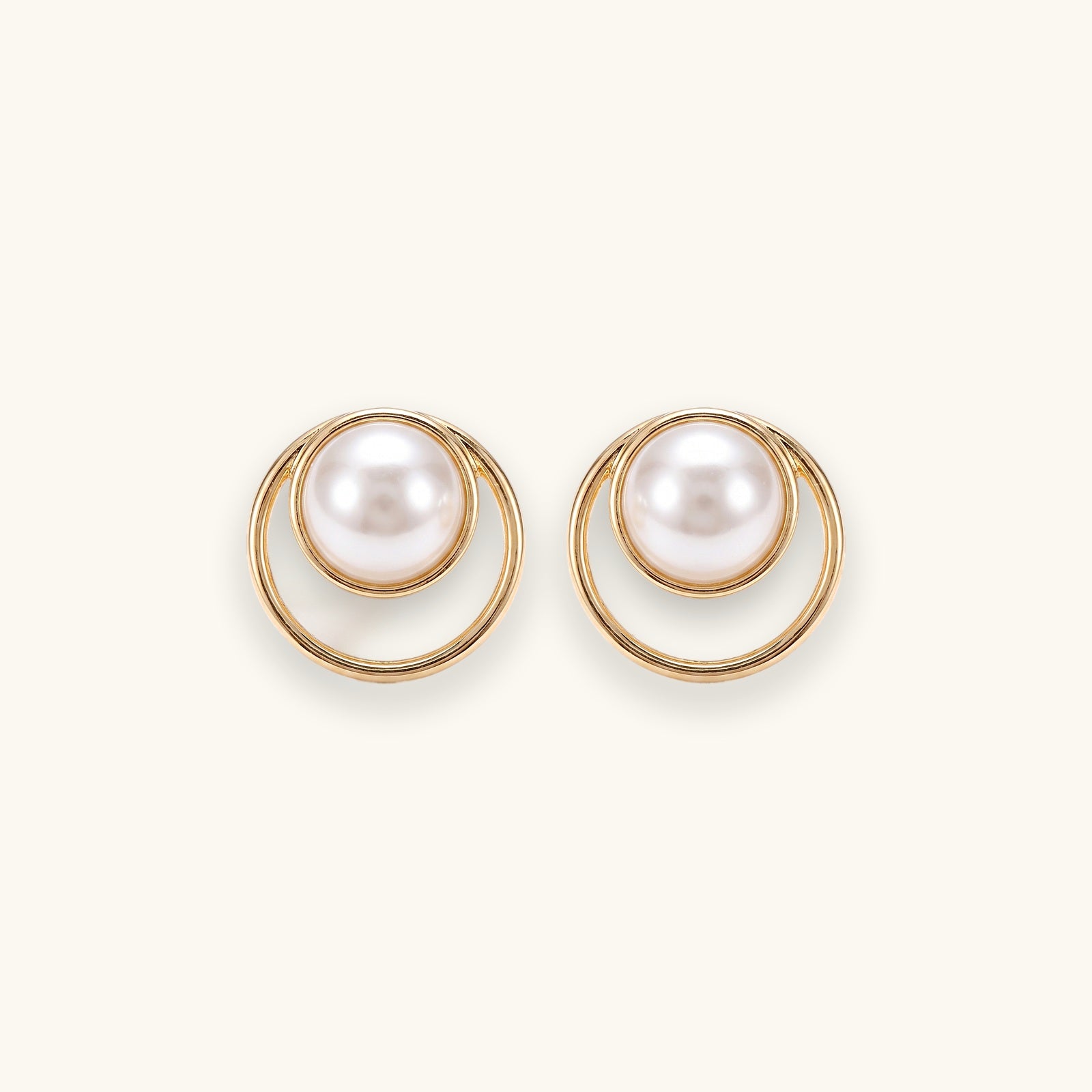Minimalist Geometric Pearl Stud Earrings